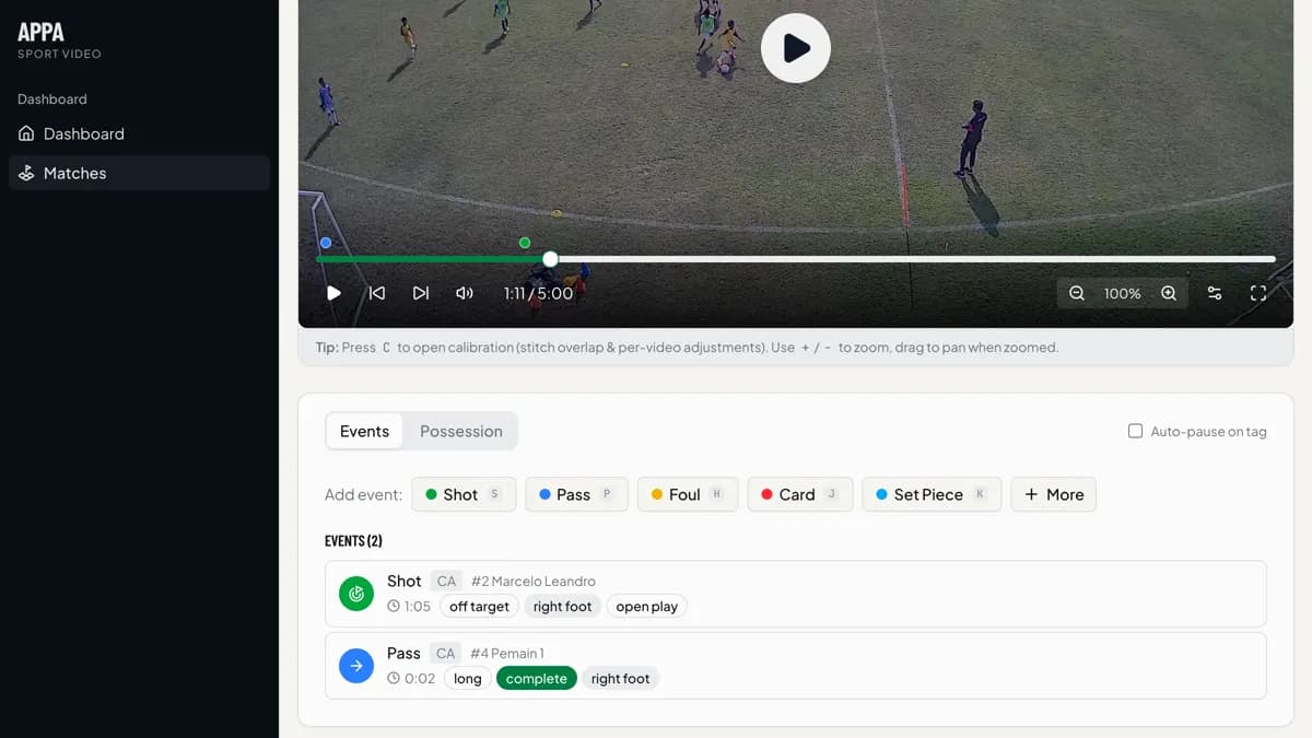 APPA Sport Video: Match Recording & Analysis Platform